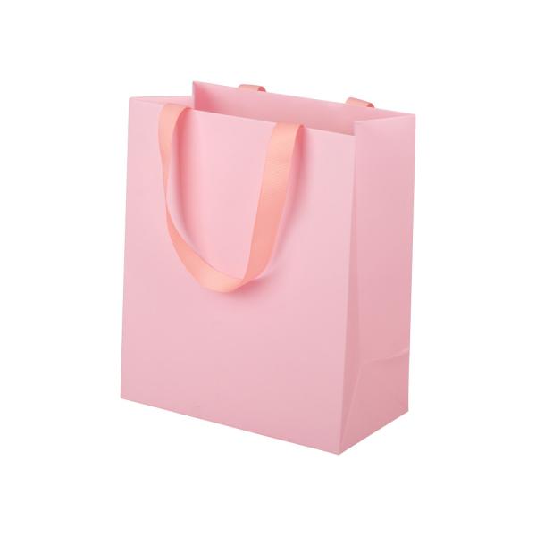 Sacos de papel de compras rosa embalagem presente com cabo de fita Grosgrain