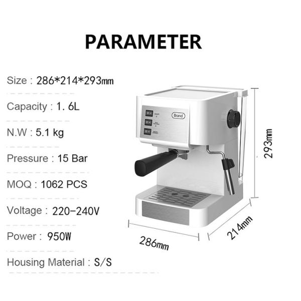 CM-1699 Pressure Gauge 950W Espresso Coffee Machine Stainless Steel Decoration Housing