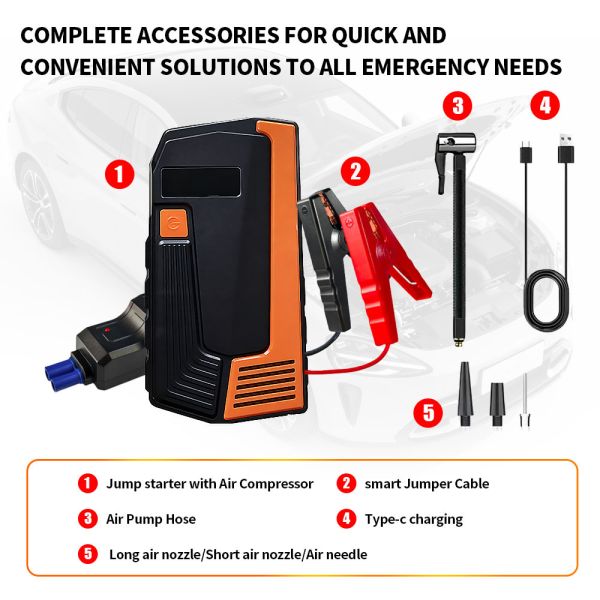 12V Car Emergency Jump Starter Multi Functional 6000mAh Power Bank Emergency Jump Starter With Air Compressor