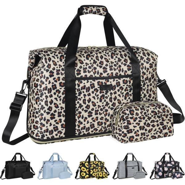 Leopard Expandable Large Weekender Overnight Waterproof Carry on Shoulder Tote Travel Bag ith Toiletry Bag