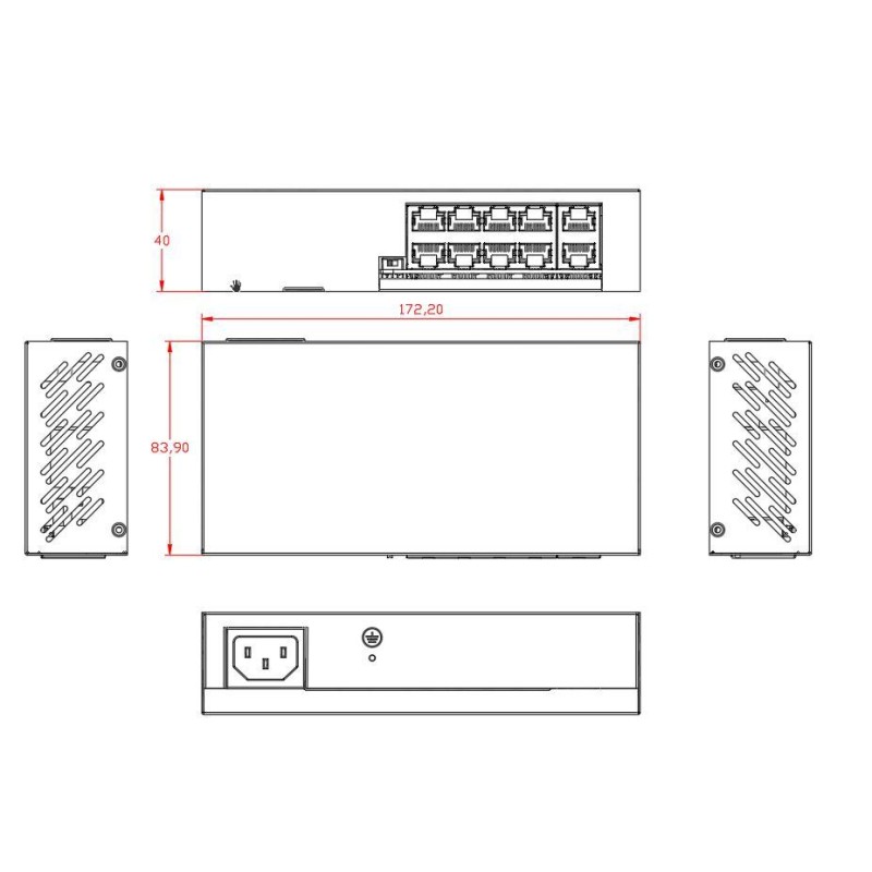 10 Port Smart Gigabit PoE Switch Unmanaged With 10×10/100/1000M RJ45 Ports