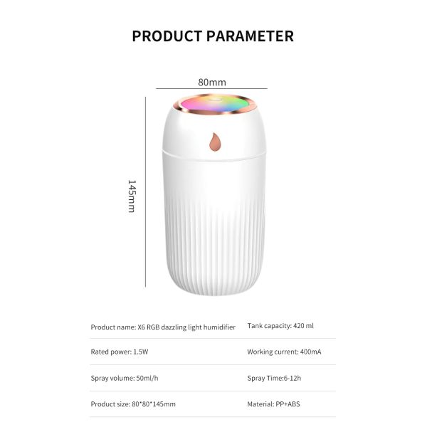 Tabletop Household USB Powered Ultrasonic Humidifier Whole House 420ml Capacity