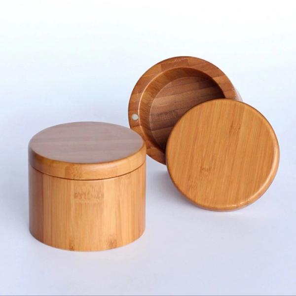 Bamboo Round Salt Box with Magnetic Lid Laser Engraving