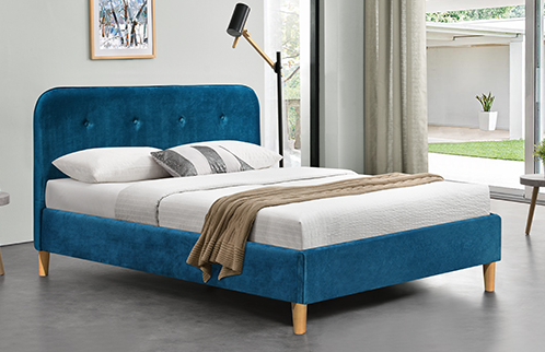 Изголовье кровати ферзя машинной плиты BSCI переклейки бархата голубой обитое тканью