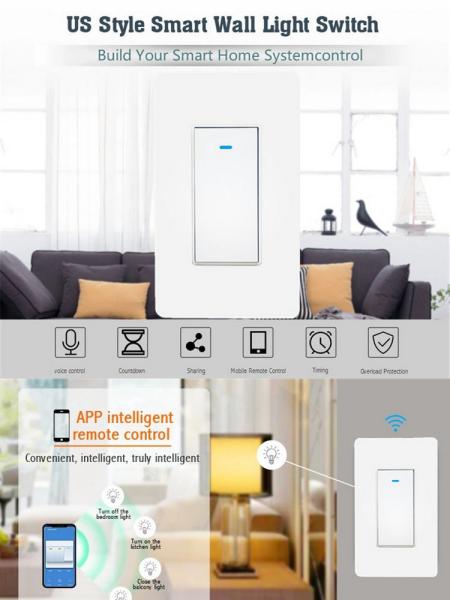 US Standard Push Button Wifi Wall Smart Light Switch 1/2/3 Gang App Remote Voice Control Intelligent Wireless For Google