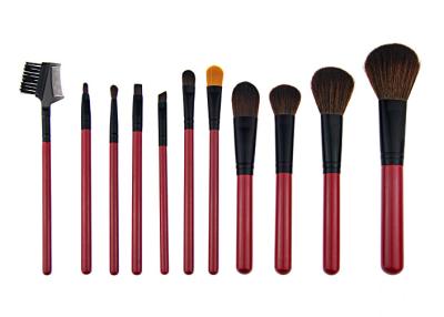11 Pcs Synthetic Hair Red Natural Makeup Brush Set With Aluminum Ferrule