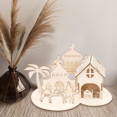 Christmas Wooden Decoration Unfinished Wood Puzzle Diy Painting Xmas Tree Cabin Kids Fine Motor Skills