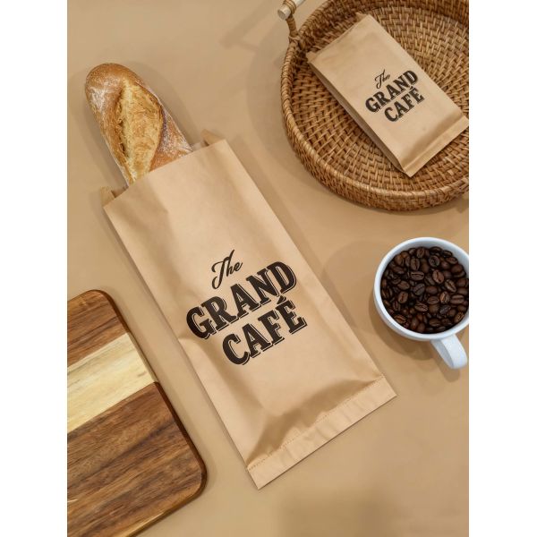 Customized Flat Satchel Kraft Paper Bag Use For Bakery Bread Food Bag