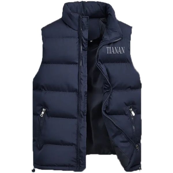 High Quality Winter Warm Men'S Cotton Vests Custom Logo Plus Size Casual Loose Solid Sleeveless Zipper Puffer Vest Jacket Men