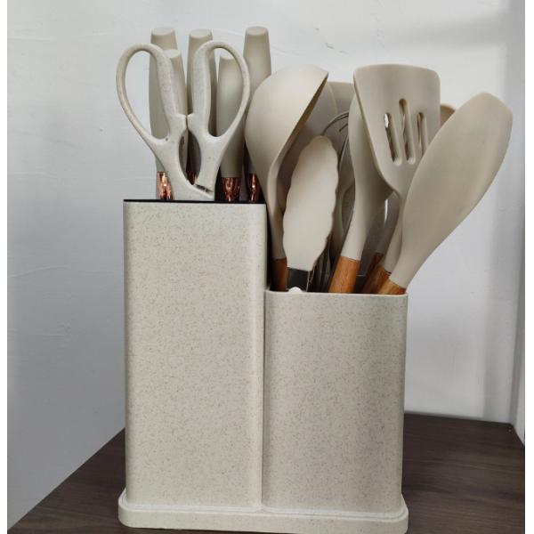 19 Pcs Wooden Handle Silicone Kitchenware Set for Cooking Tools and Stocked Restaurant