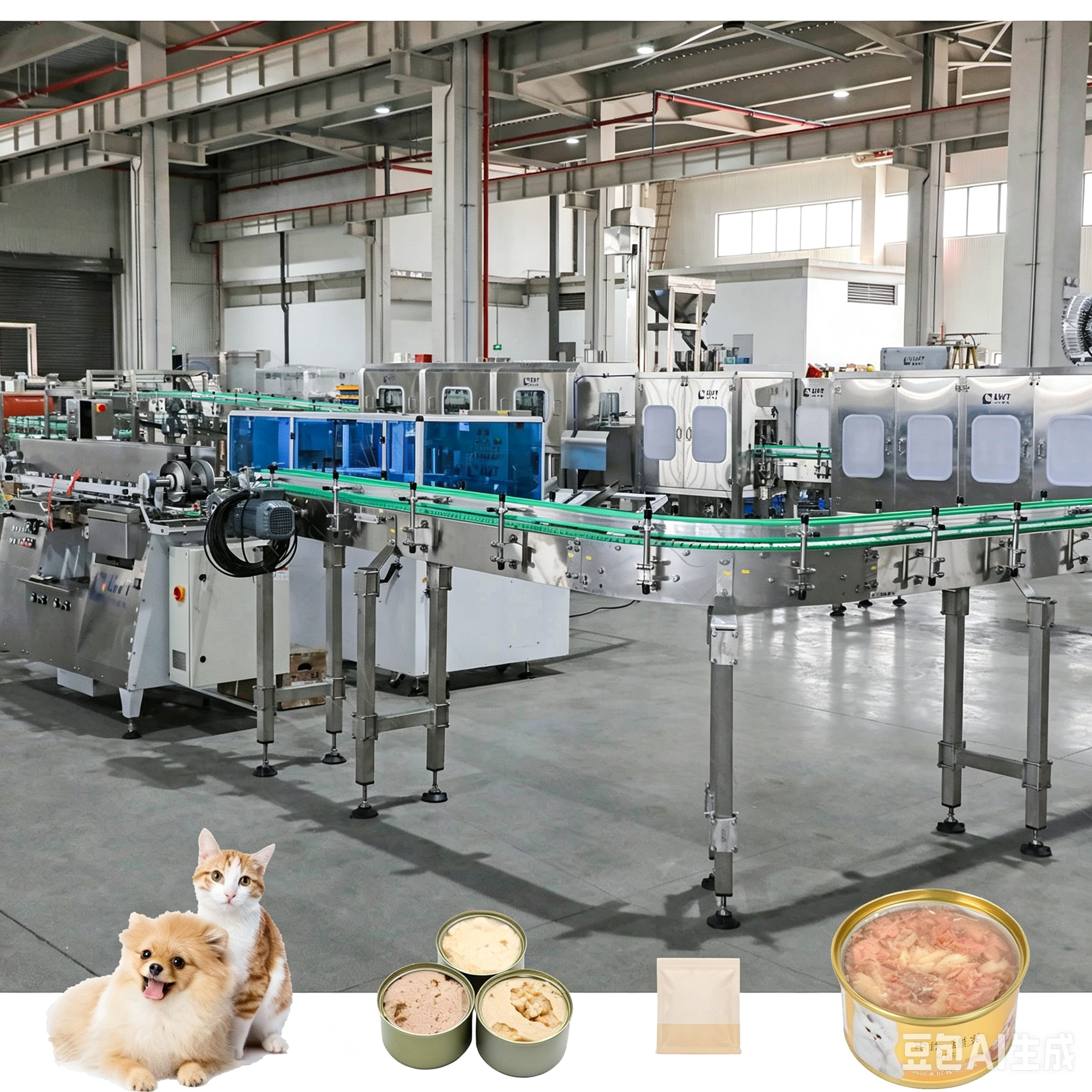 380V Fully Automatic Canned Cat Food Production Line with 304 Stainless Steel and PLC Control for 50-200 cans/min