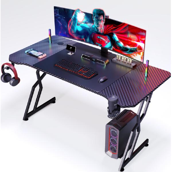 Ergonomically Designed  Carbon Fiber Computer Desk With 1.2cm Particle Board And Carbon Fiber Cover Featuring Cup And Headset Holders