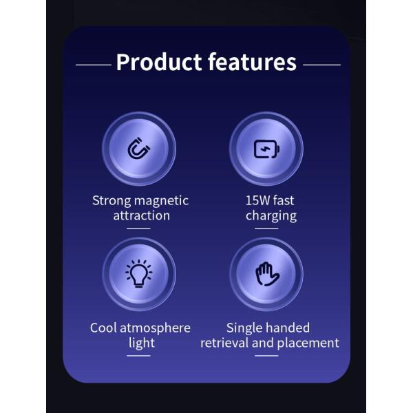 Magnetic 15W Max Air Vent Wireless Car Charger Silver/Grey for Qi Phones