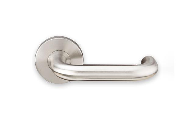 Satin Stainless Steel Door Handle With 53 * 6.5mm Rose Design Fire Tested