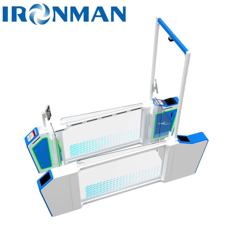 SUS201 Stainless Steel AB Interlocking Turnstile - 10MM Tempered Glass Heavy-Duty Access Control