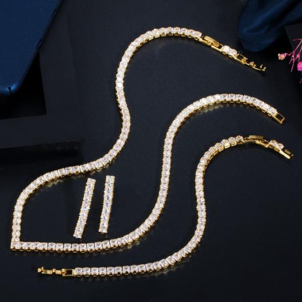 White Gold Color Luxury Bridal CZ Crystal Necklace and Earring Sets Big Wedding Jewelry Sets For Brides