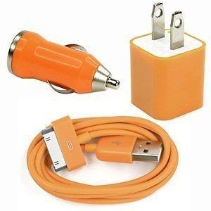 USB AC Wall Charger and Car Charger+Data Cable for Apple iPod Touch or iPhone4 4S 4G Orang