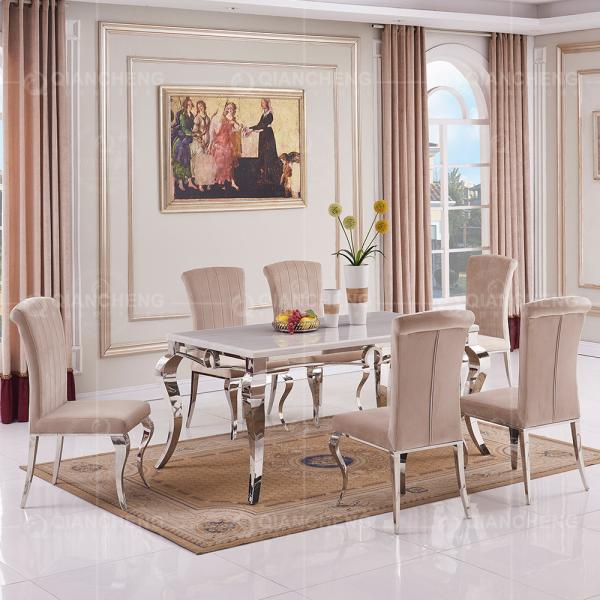 Silvery Legs Luxury Marble Dining Table 60inchx36inchx30inch Italian Modern Style