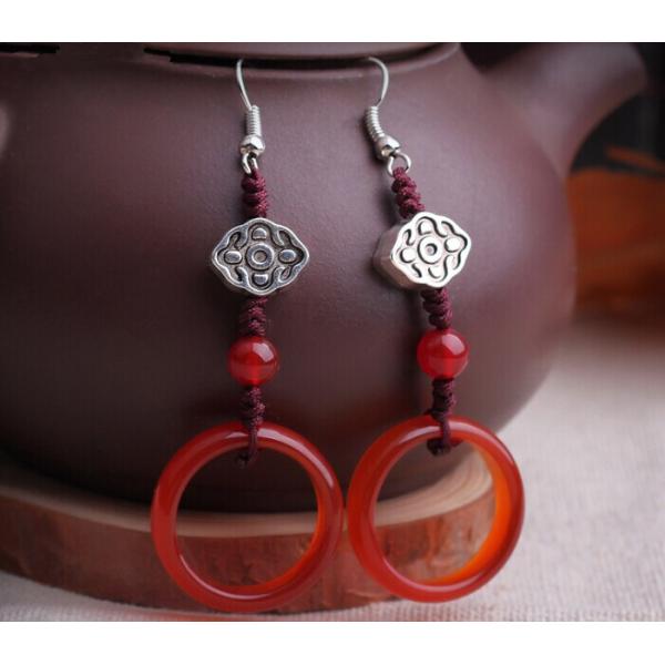 Red agate ring pendant hook earring, natural gem eardrop