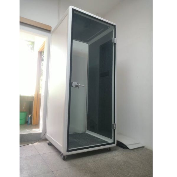 Modern Sound Isolation Pod Booth With Aluminum Frame Wooden Grain