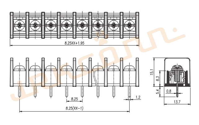 8.25mm Barrier Blocks JRK35C Screw Terminal Connector With 20A Current