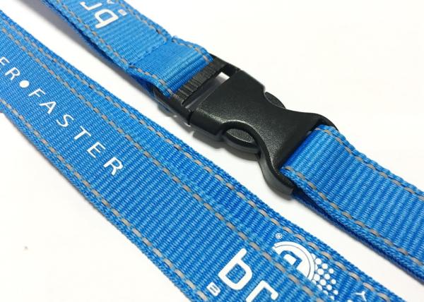 Polyester Blue Reflective Personalised Lanyards White Logo Safety Buckle Metal Hook