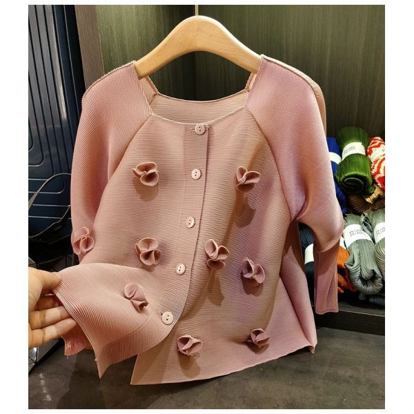 Women's Elegant Work Single-Breasted Cardigan Jacket New Summer Fashionable Square Collar Stereo Flower