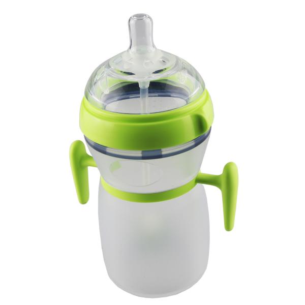 Latex Free 9oz Baby Silicone Feeding Bottle Silicone Infant Bottle Feeding With Handle Age 0-2 Years
