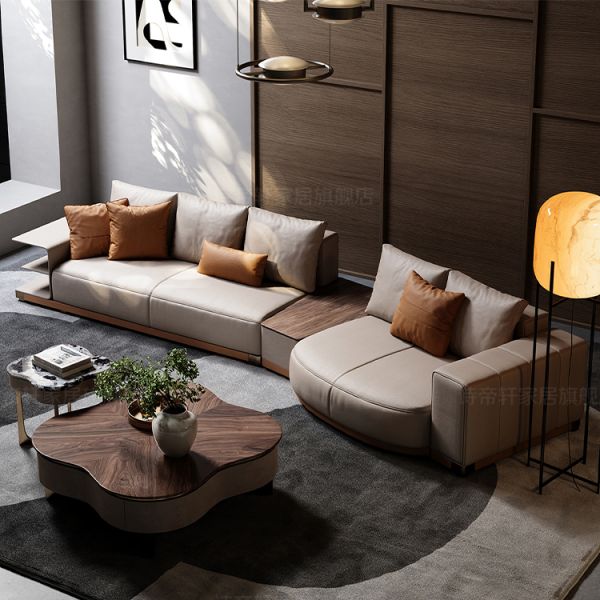 Modern Simple Sophisticated Villa Leather Sofa for Spacious Living Room