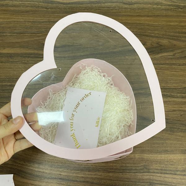 Custom Emballage Big Packaging Carton Pink Heart Shape Gift Paper Boxes With Pvc Clear Window On Lid For Flowers