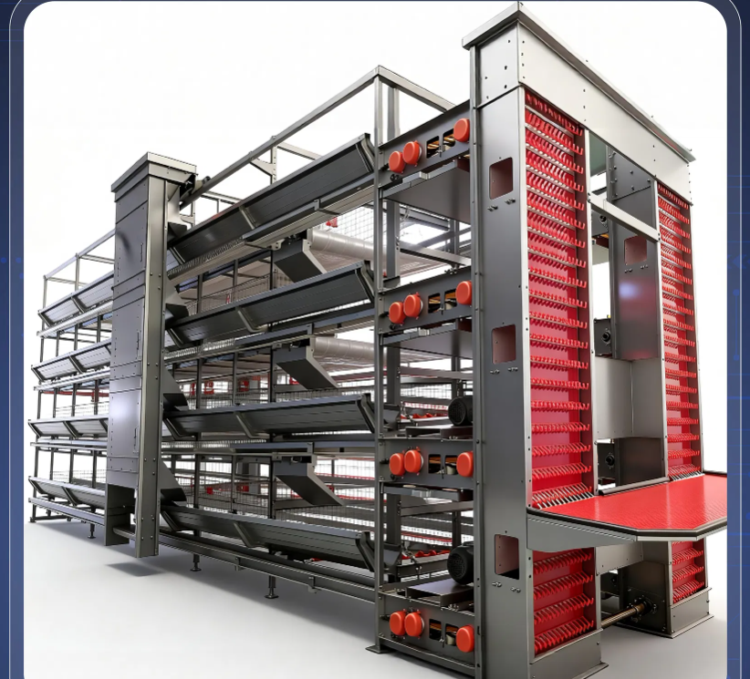 Hot-dip galvanized steel poultry chicken cage with automatic feeding system for 8 hens per cell