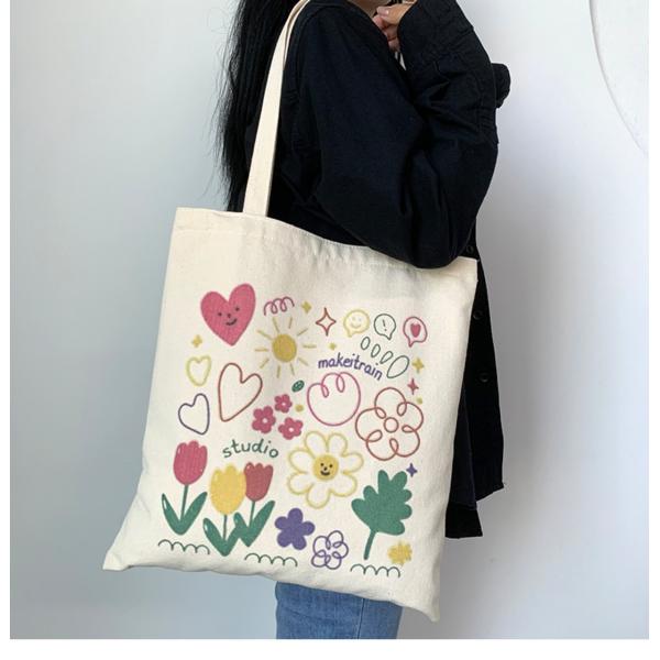 Cartoon Print Canvas Tote Bag for Daily School Life Eco Friendly and Customized Color