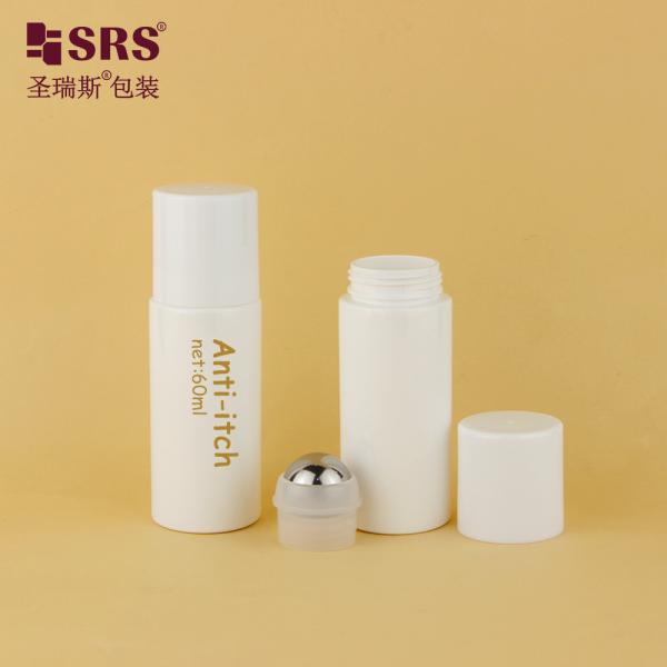 Empty White PET PCR Plastic Steel Roller Ball Applicator Bottle PET30-60ML