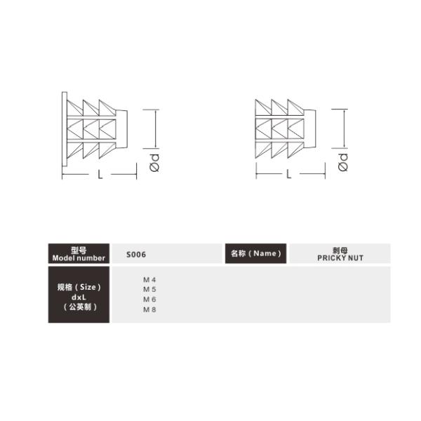 Alloy M4 Insert Nuts Pricky Nut Type With Yellow Zinc Finished Surface