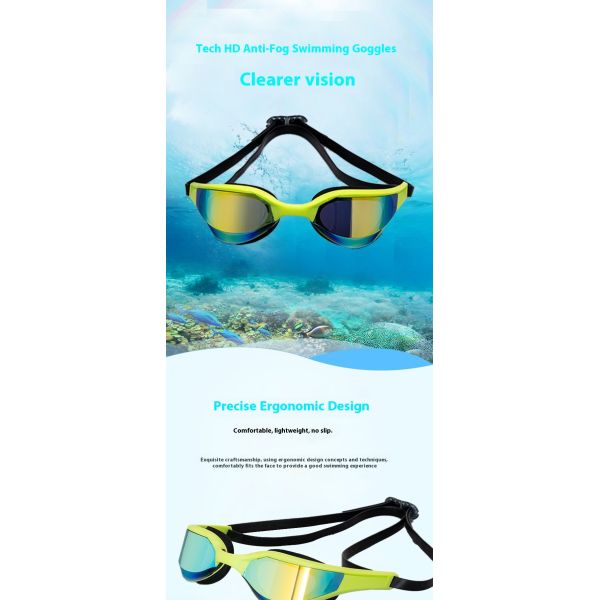 Electroplated colored unisex anti-fog swimming goggles, fashionable and good-looking eye protection glasses