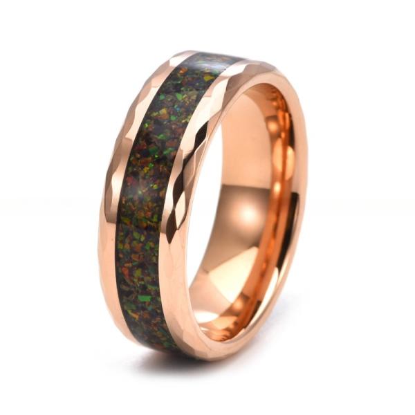 Bague de mariage pour homme en opale bleue de 8 mm, or rose, tungstène facetté, incrustation d'opale colorée broyée, bague de fiançailles de luxe, promesse