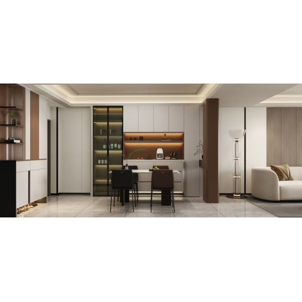 Modern Italian Minimalist Whole House Integrated Custom Cabinet System, Full Set Living Room Wine Cabinet, Study Desk, Bedroom Wardrobe, Wall Panel & Concealed Door