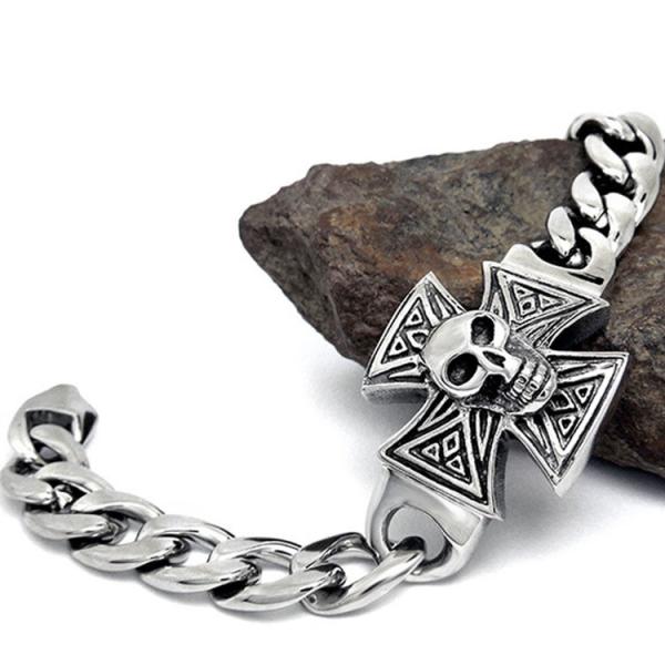 Gothic Skull Cross Stainless Steel Id Bracelet for Men Vintage Old Metal Finishing (JCE456)