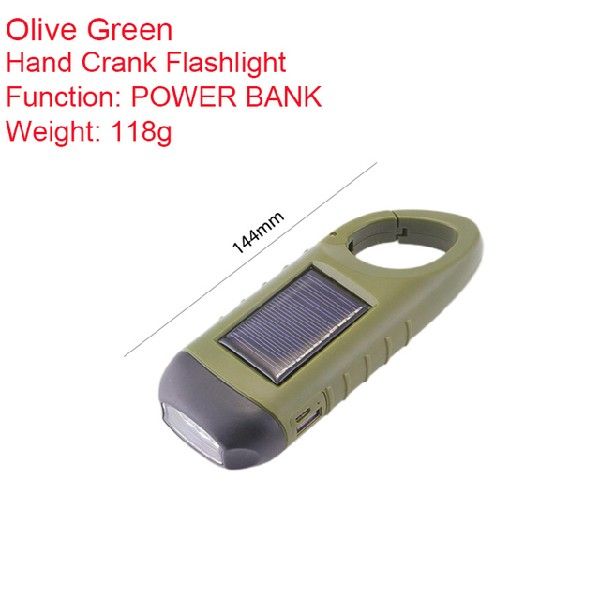 LED Solar Powered Flashlight USB Charging Hand Crank Dynamo Flashlight Survival Gear Fishing Flashlight Clip for Outdoor