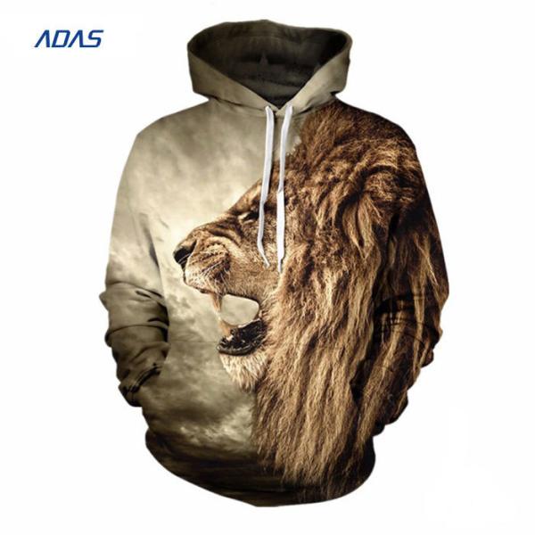 Bleaching Fleece Polyester Sublimation Hoodies Sweatshirts Zipper Up Lion Printing
