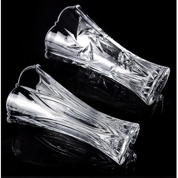 Thickened Wall Crystal Glass Vase , 10 Inch Tall Diamond Cut Glass Vase