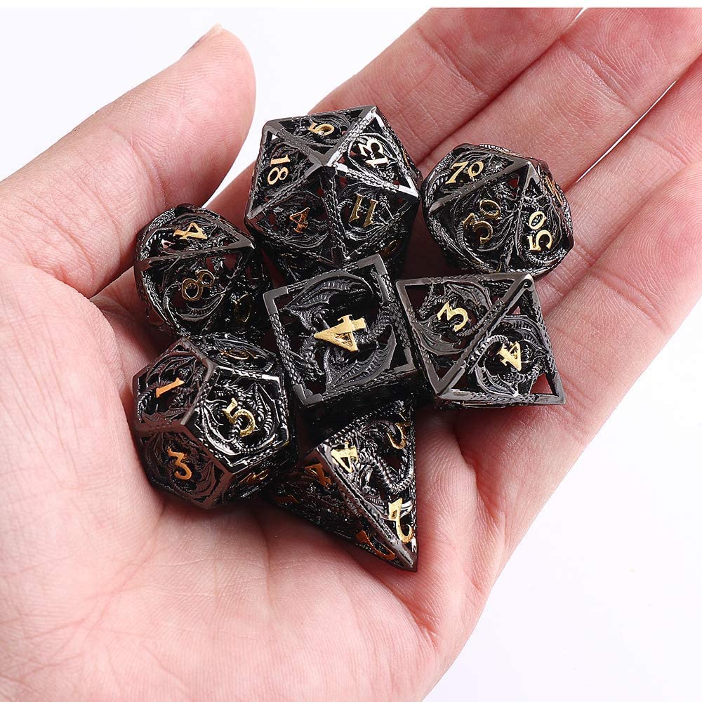 Pure Copper 7-dice Set Metal Hollow Dice with Customized Color for DND and Board Games