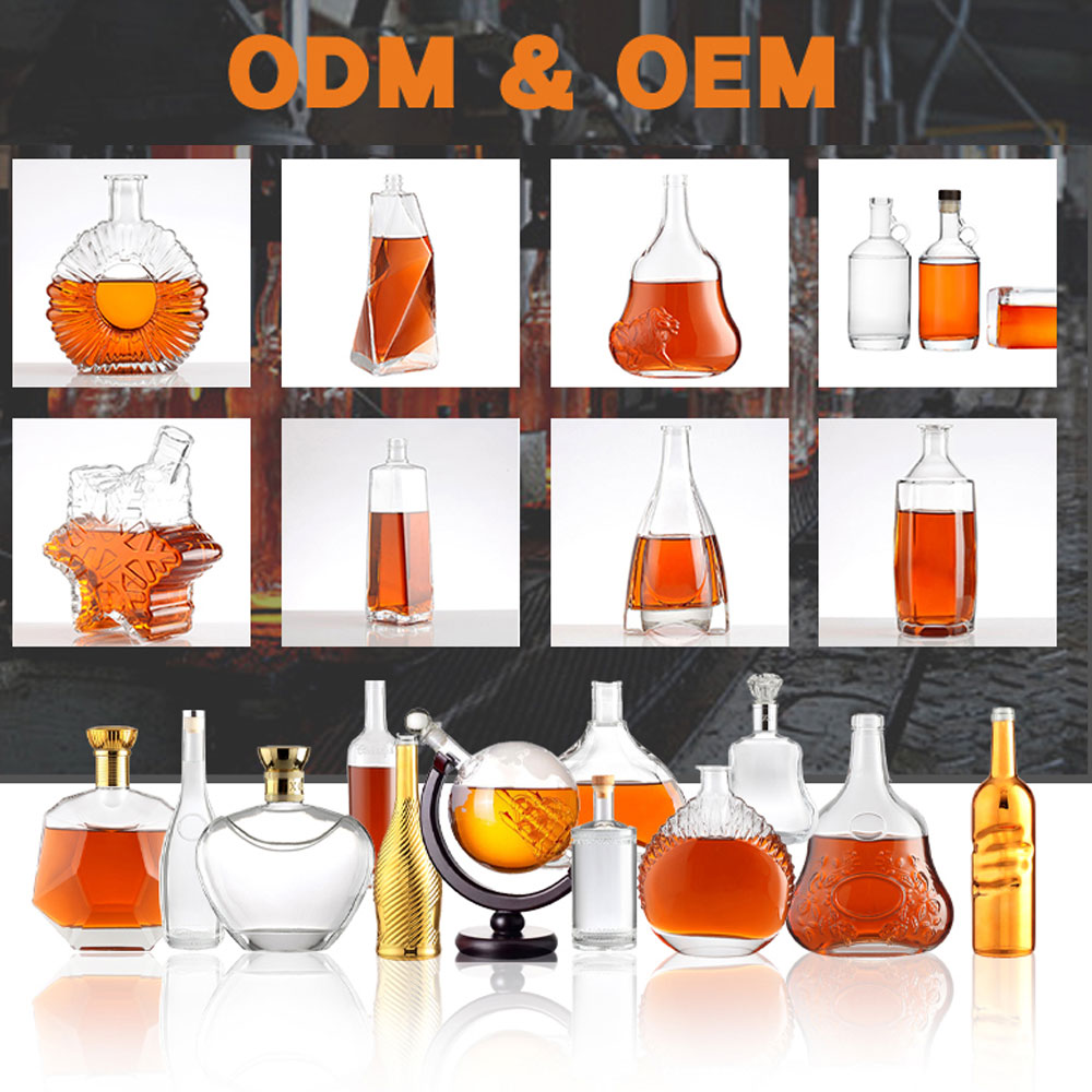 Custom Square Shape Glass Liquor Bottle Customizable Surface For Wine Whiskey Vodka Tequila