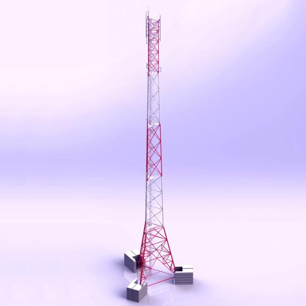 Self-support Galvanized Steel Tower 3-legged Free Standing Lattice Mast 30-60m Height