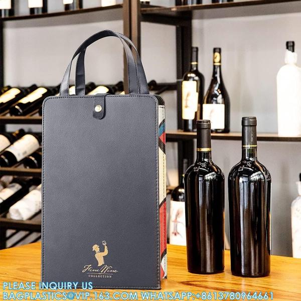 Wine Carrier Tote Bag, 2 Bottles Leather Wine Gift Bag, Reusable Champagne Bottle Bag For Wine Lover Gift Party Picnic