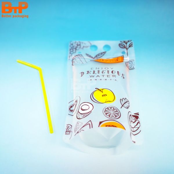 Customized 16oz 350ml 500ml Disposable Beverage/fruit Juice Pouch Round Corner Drink Packaging Plastic Zipper Bag