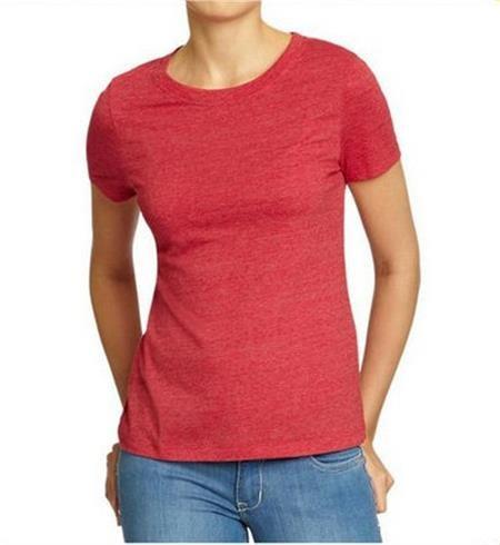 Solid Color Womens Hemp Cotton Clothing Red Plain T Shirt OEM Service Available