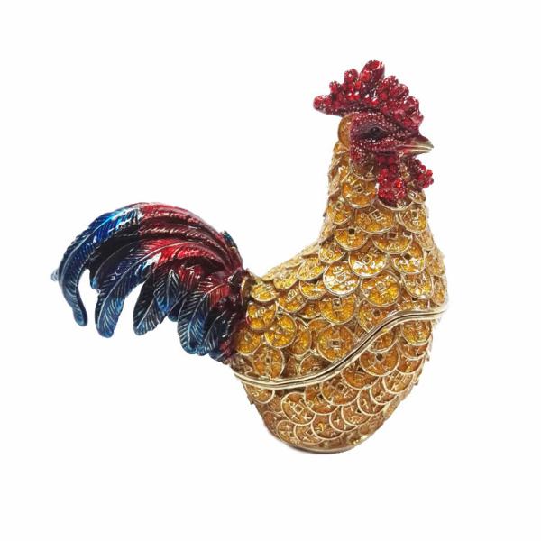 Decorative alloy rooster jewelry boxes beautiful cock enamel trinket box