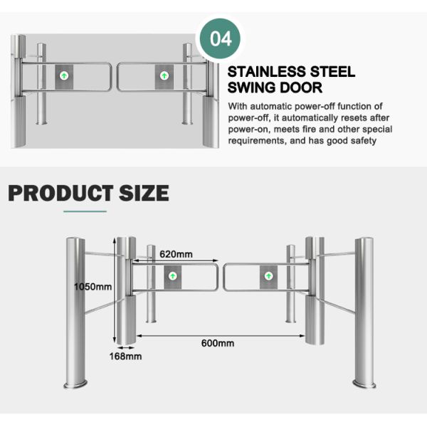 304 Stainless Steel Flap Barrier Turnstile with RS485 Communication IP54 Protection and Customizable Arm Length