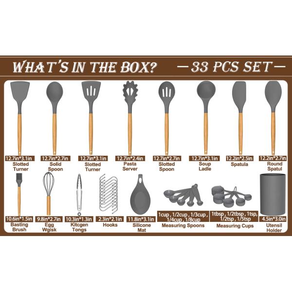 Stocked Silicone Kitchenware Cookware Sets With Wooden Handle Heat Resistant for OEM/ODM